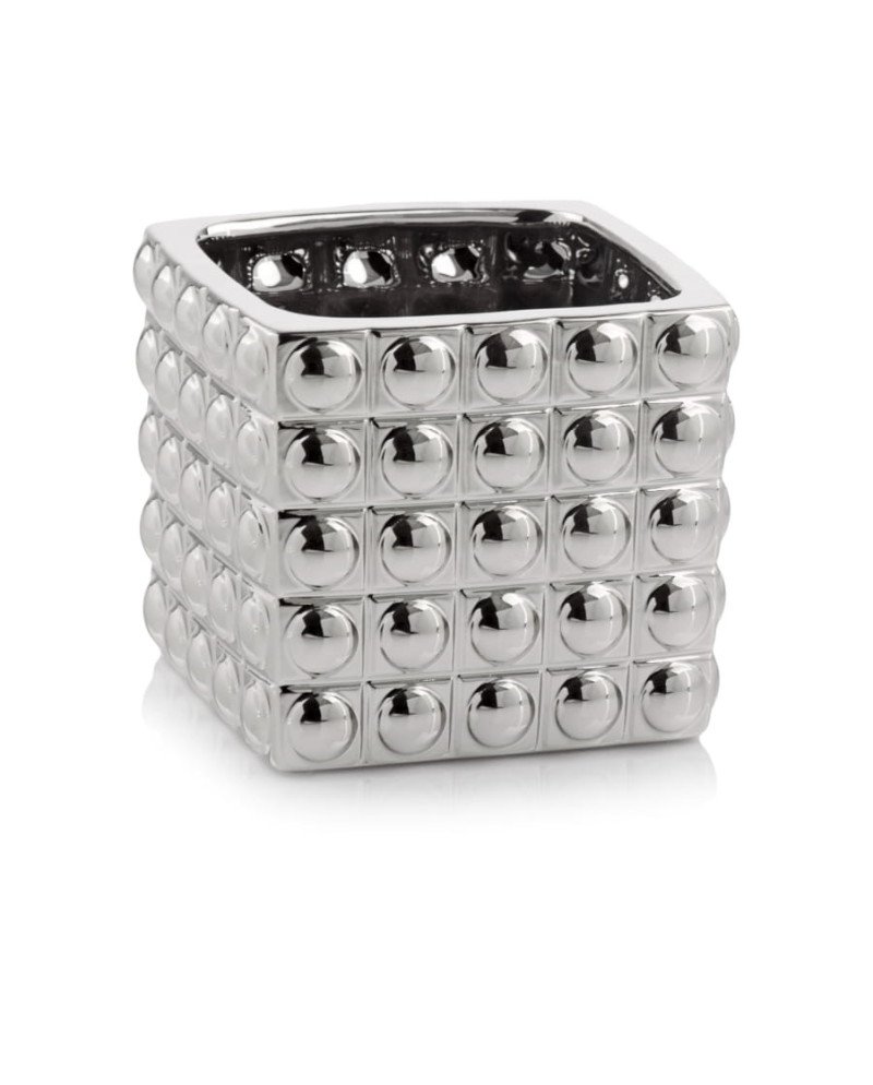 Keraminis vazonas MOON, kvardatinis, sidabrinis, 14 x 13(A) cm | Rik-Pot.eu