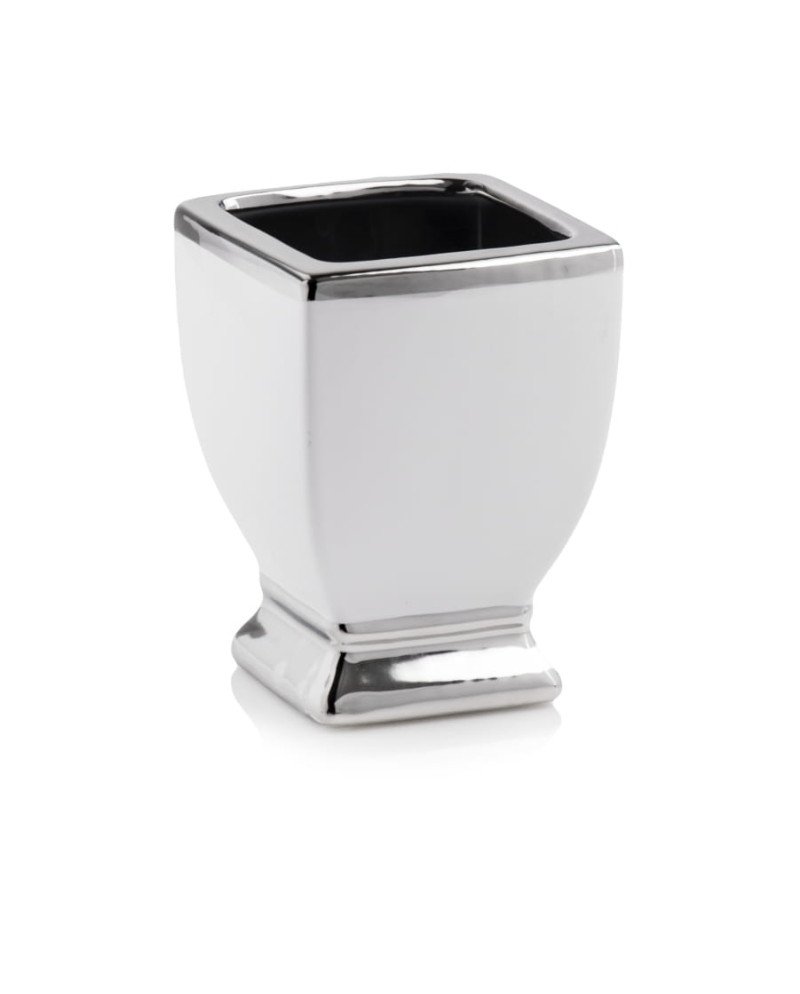 Keraminis vazonas MOON, kvadratinis, baltas/sidabrinis, 11 x 15(A) cm | Rik-Pot.eu