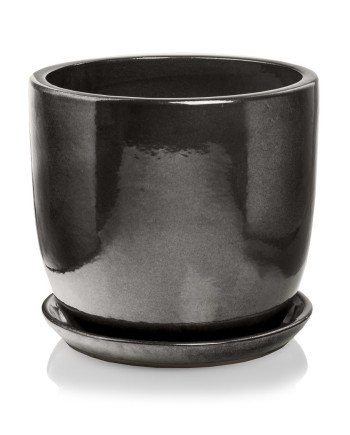 Keraminis vazonas GLAZED, apvalus, su lėkštele, grafitinis, 23 x 19(A) cm | Rik-Pot.eu