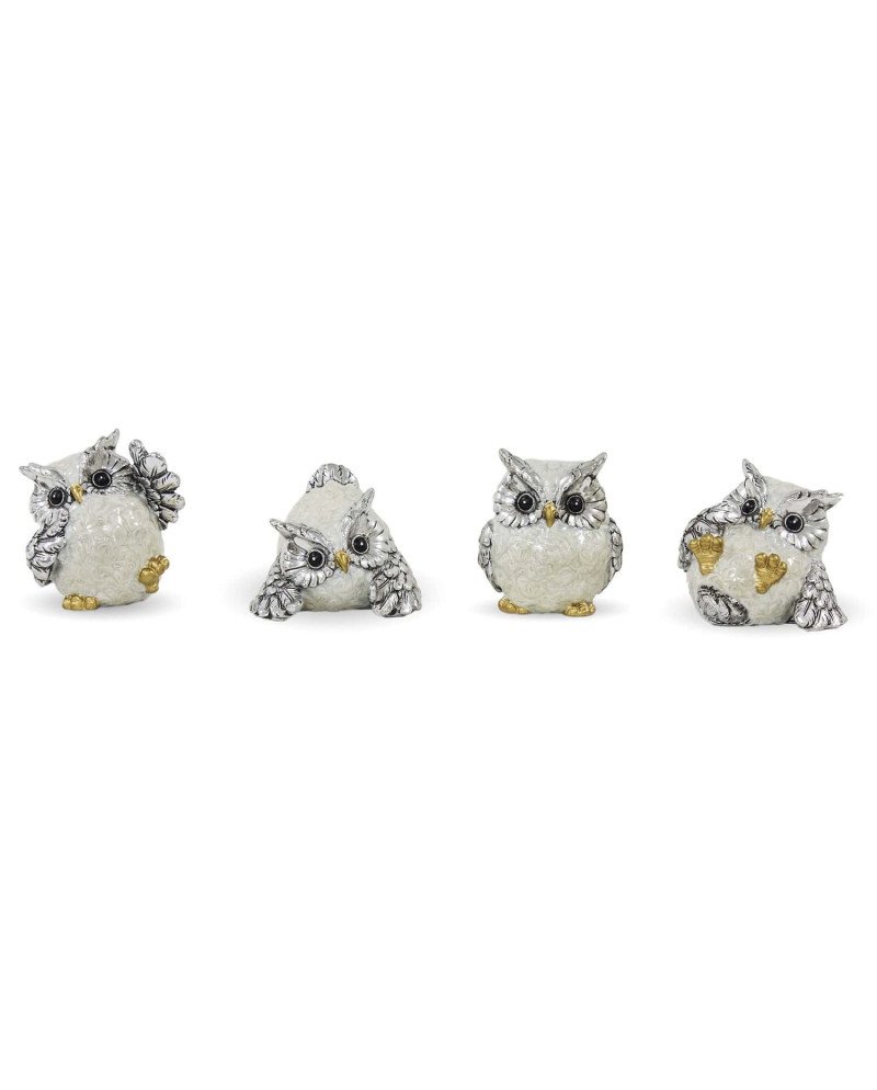 Figūrėlė Pelėda (4vnt kompl.), kreminė/sidabrinė, 7x5x7(A) cm | Rik-Pot.eu