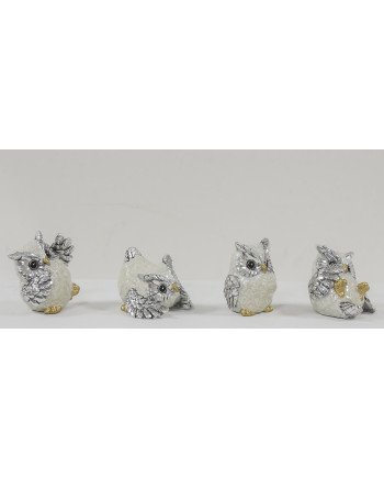 Figūrėlė Pelėda (4vnt kompl.), kreminė/sidabrinė, 7x5x7(A) cm | Rik-Pot.eu