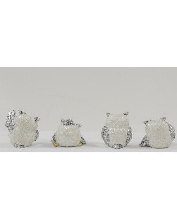 Figūrėlė Pelėda (4vnt kompl.), kreminė/sidabrinė, 7x5x7(A) cm | Rik-Pot.eu