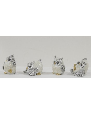 Figūrėlė Pelėda (4vnt kompl.), kreminė/sidabrinė, 7x5x7(A) cm | Rik-Pot.eu