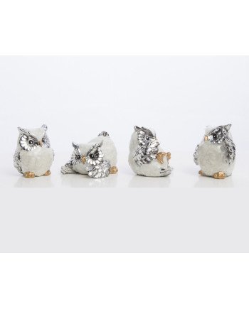 Figūrėlė Pelėda (4vnt kompl.), kreminė/sidabrinė, 4x3x5(A) cm | Rik-Pot.eu