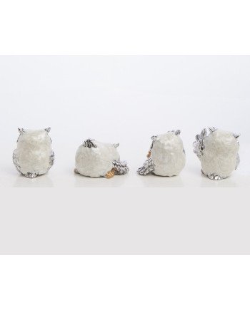 Figūrėlė Pelėda (4vnt kompl.), kreminė/sidabrinė, 4x3x5(A) cm | Rik-Pot.eu