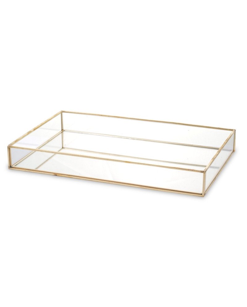 Padėklas metalas/stiklas, stačiakampis, auksinis, 29x18,5x4(A) cm | Rik-Pot.eu