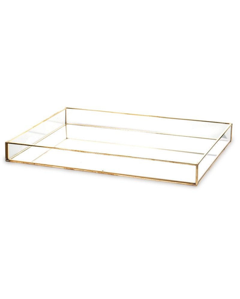 Padėklas metalas/stiklas, stačiakampis, auksinis, 34x24x4(A) cm | Rik-Pot.eu