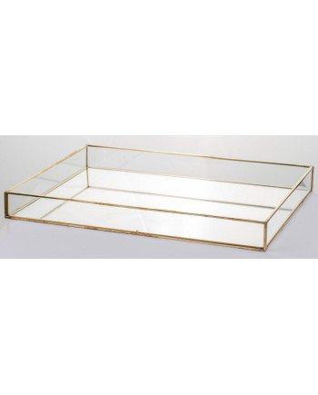 Padėklas metalas/stiklas, stačiakampis, auksinis, 34x24x4(A) cm | Rik-Pot.eu