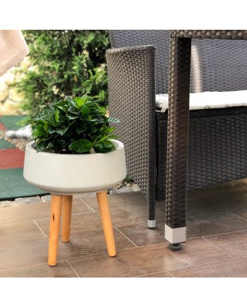 Keraminis vazonas ECOLITE RETRO, apvalus ant medinių kojų, pilkas, 33 x 35(A) cm