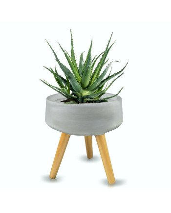 Keraminis vazonas ECOLITE RETRO, apvalus ant medinių kojų, pilkas, 33 x 35(A) cm