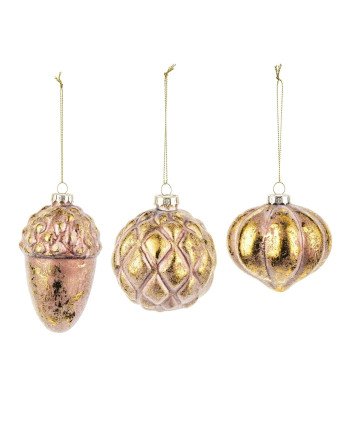 Kalėd.stikl.žaisl., 3vnt kompl., auksiniai, 6,5 x 12(A) cm | Rik-Pot.eu