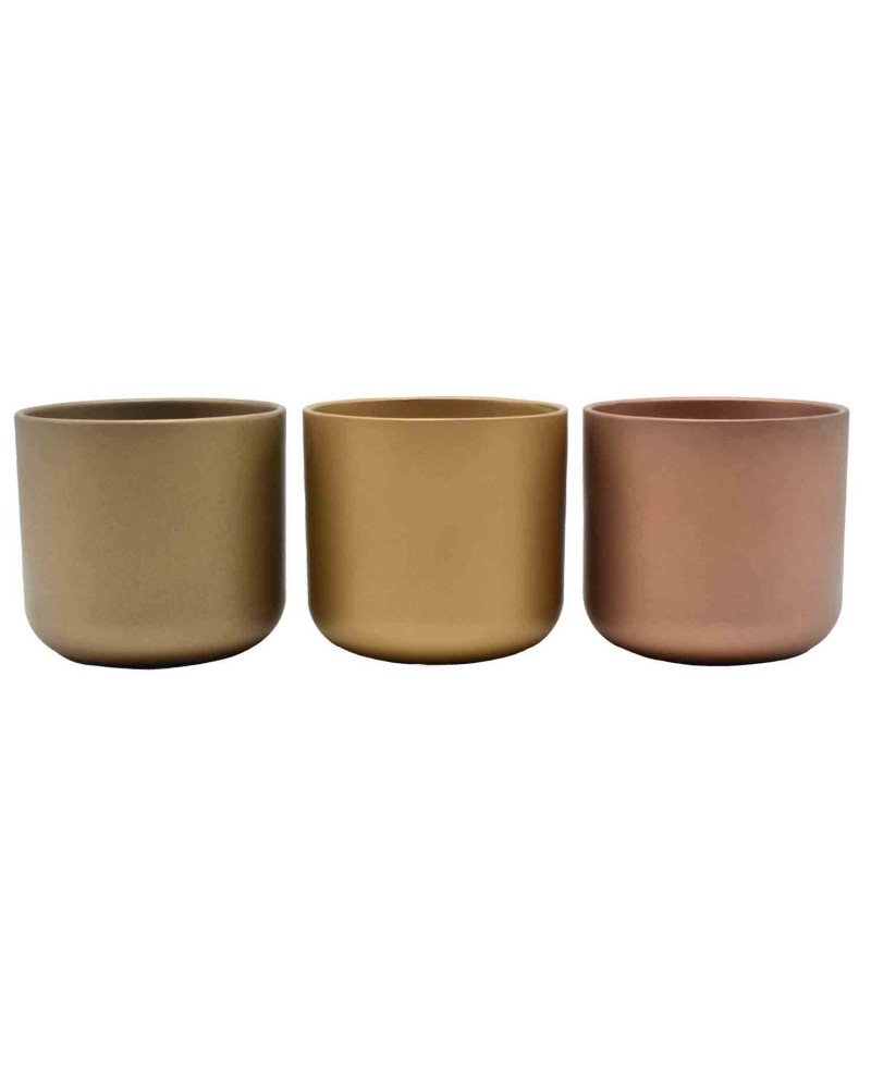 Keraminis vazonas (3 vnt kompl.) LISAROSE, apvalus, auksinis/rudas, 13,6 x 12,6(A) cm | Rik-Pot.eu