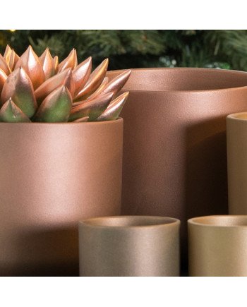 Keraminis vazonas (3 vnt kompl.) LISAROSE, apvalus, auksinis/rudas, 13,6 x 12,6(A) cm | Rik-Pot.eu