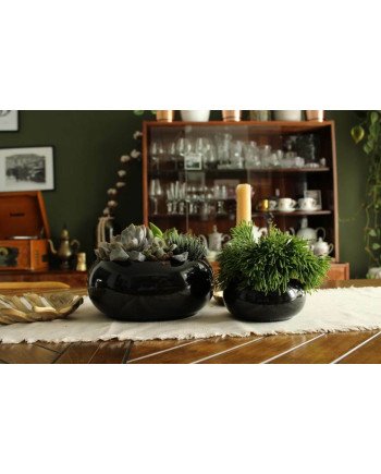 Keraminis vazonas PIANO, apvalus, juodas, 19 x 8(A) cm | Rik-Pot.eu