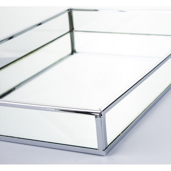Padėklas metalas/stiklas, stačiakampis, sidabrinis, 29x18x3(A) cm
