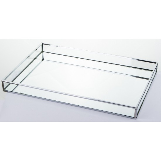 Padėklas metalas/stiklas, stačiakampis, sidabrinis, 34x23x3(A) cm